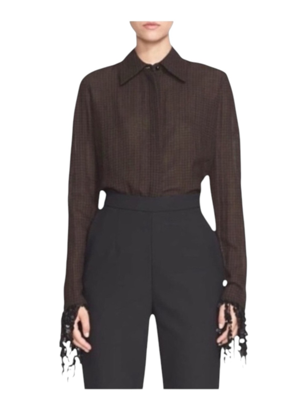 Luxury: Isa Arfen Ready To Wear ꧁ That 90'S Shirt Plaid Wool Sequins ꧂ Hot Choc - Picture 15 of 17